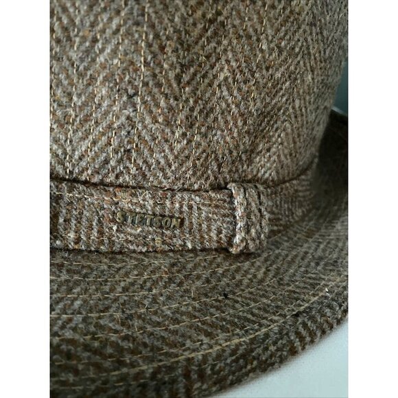 Stetson Equalizer Brown Herringbone Fedora Hat With Bow Accent - Picture 9 of 11